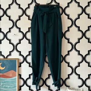 Grace Karin Green High-Waisted Trousers with Tie Detail